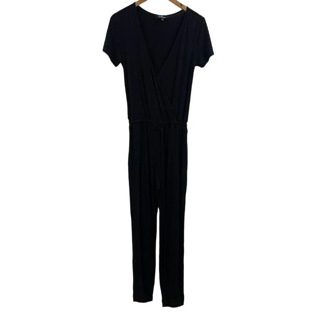 Lulu's Women's Sevannah Black Short Sleeve V-Neck Jumpsuit Size S